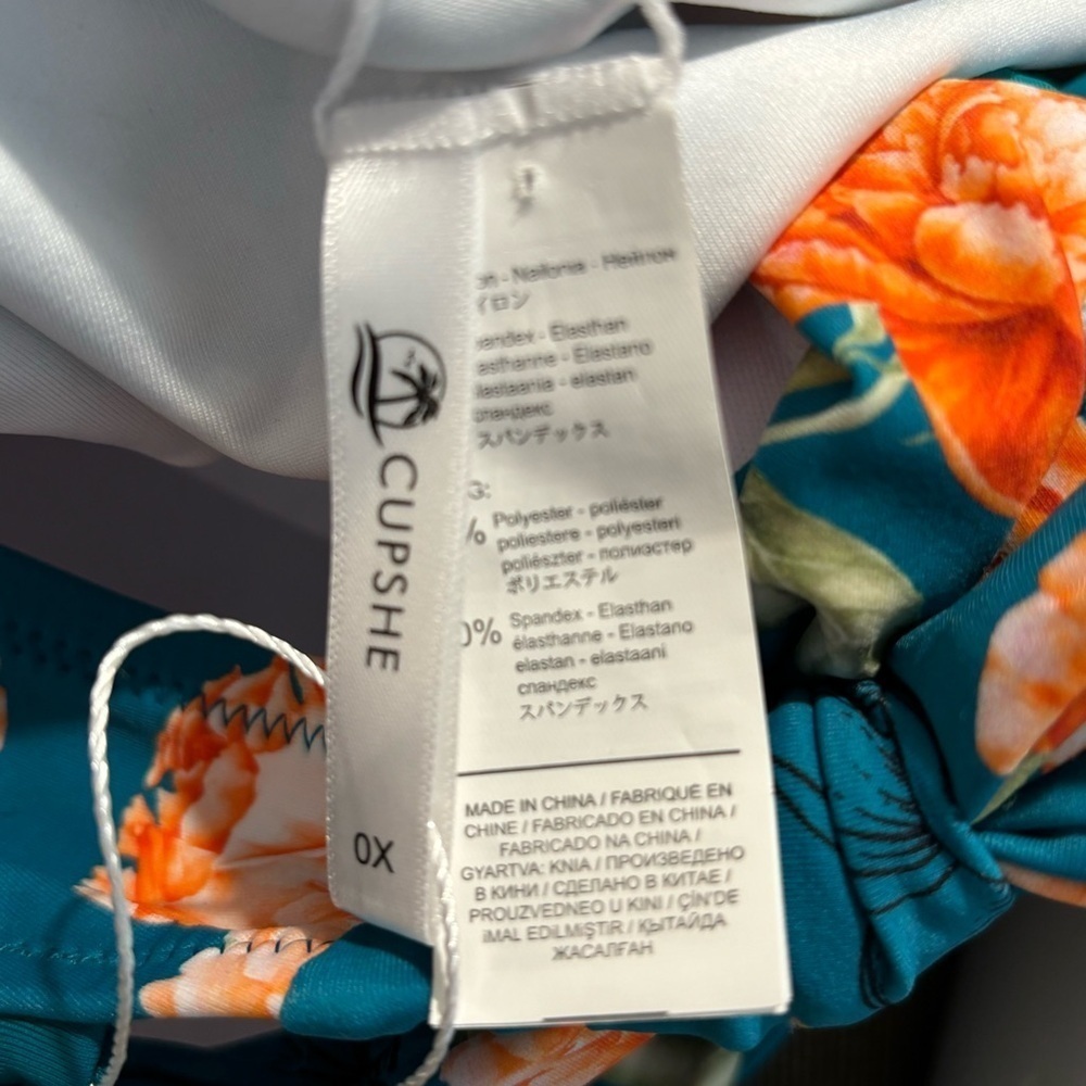 CUPSHE Sz 0X One Piece Bathing Suit Padded Cups Solid Floral Combination NEW - Picture 10 of 10